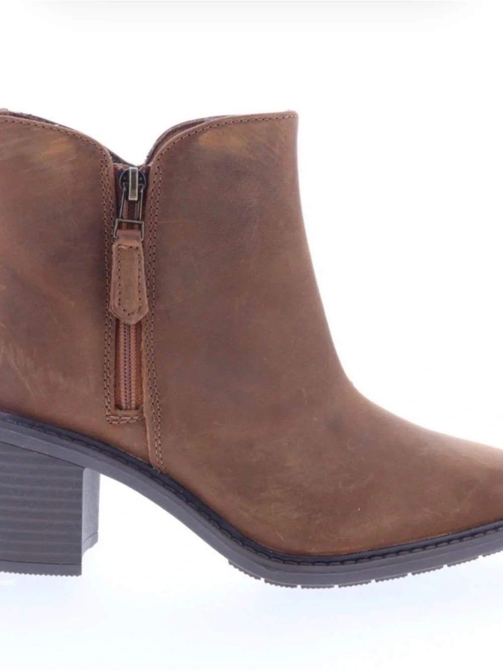 CLARKS Scene Zip Dark Tan Oiled Leather Insulated Cushioned Boots  8.5 NIB
